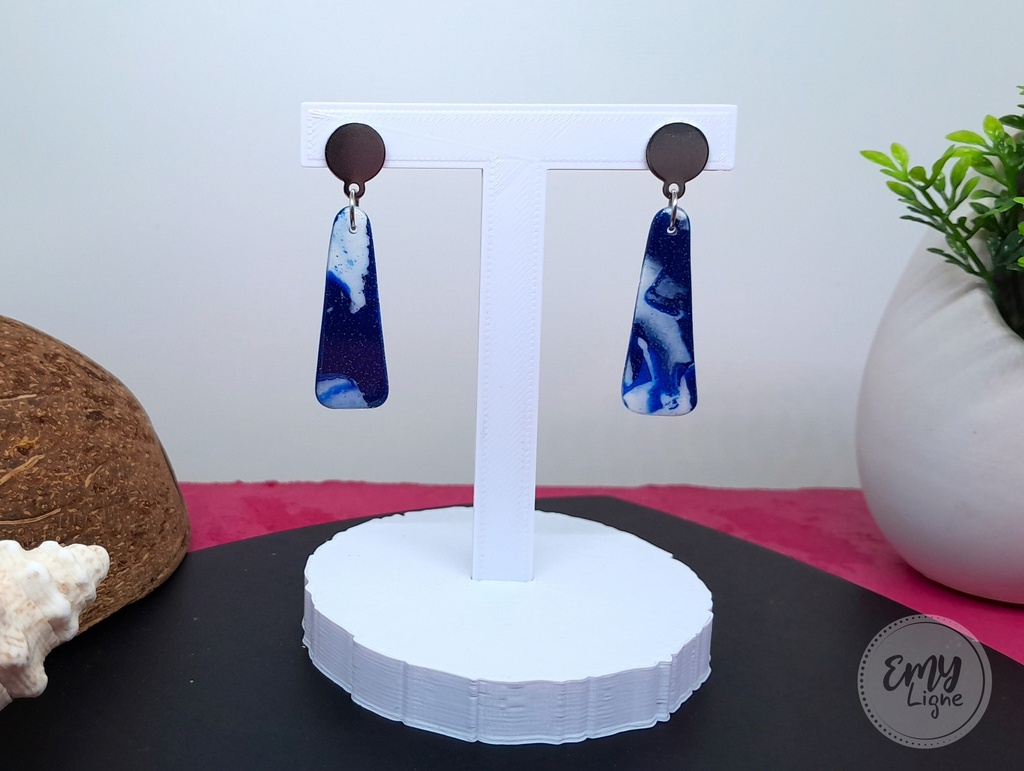 Boucles d'oreilles bleu marine et blanc paillettes N°2