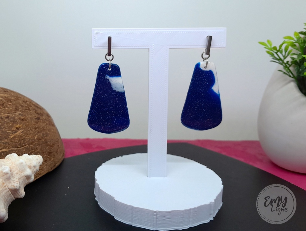 Boucles d'oreilles bleu marine et blanc paillettes N°3
