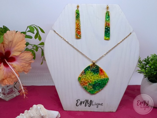 [PA55.0004] Parure multicolore jaune et vert